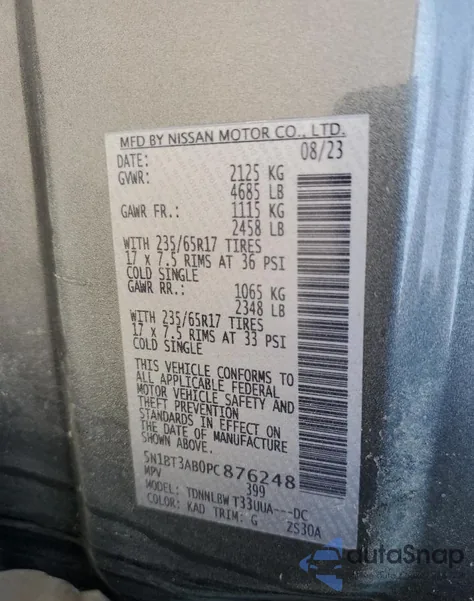 2023 Nissan Rogue S z USA, uszkodzony, nr VIN 5N1BT3AB0PC876248